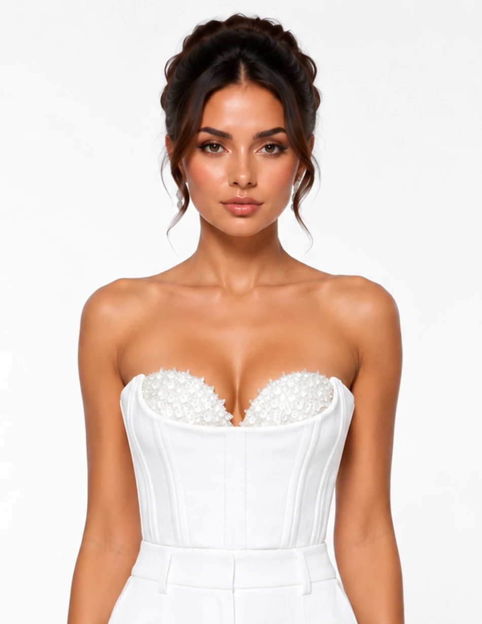 Elerra Work Mode Ivory Hand-Embroidered Rexine Couture Corset Top