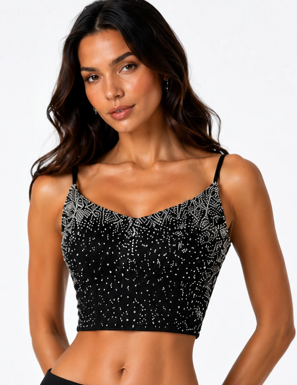 Elerra Midnight Noir Crystal Embellished Couture Corset Top